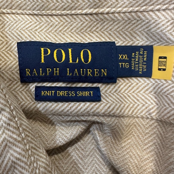 Polo Ralph Lauren Knit Dress Shirt-Tan Herringbone-Size XXL - Picture 3 of 8